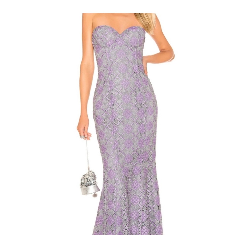 MAJORELLE Purple Strapless Maxi Dress
